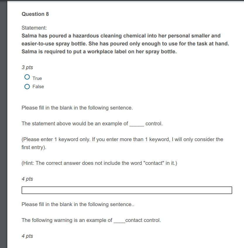 Solved Question 8 Statement Salma has poured a hazardous