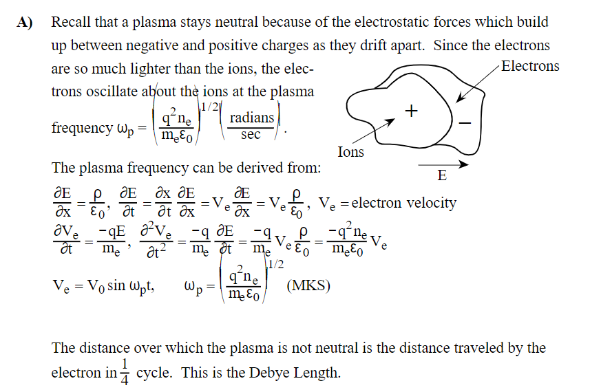 Solved A) = Recall that a plasma stays neutral because of | Chegg.com