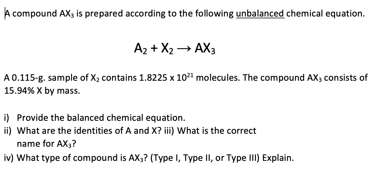 Solved A compound AX3 is prepared according to the following | Chegg.com