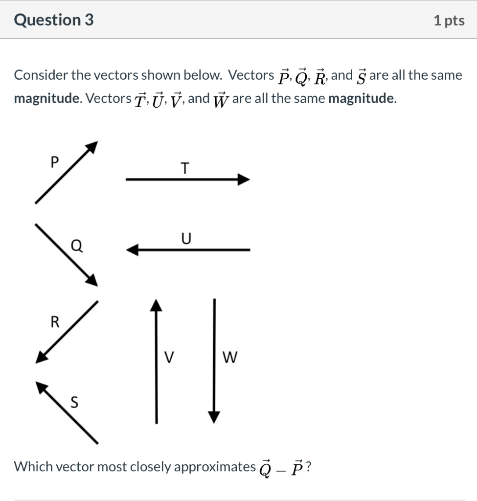 Solved Question 3 1 pts Consider the vectors shown below. | Chegg.com