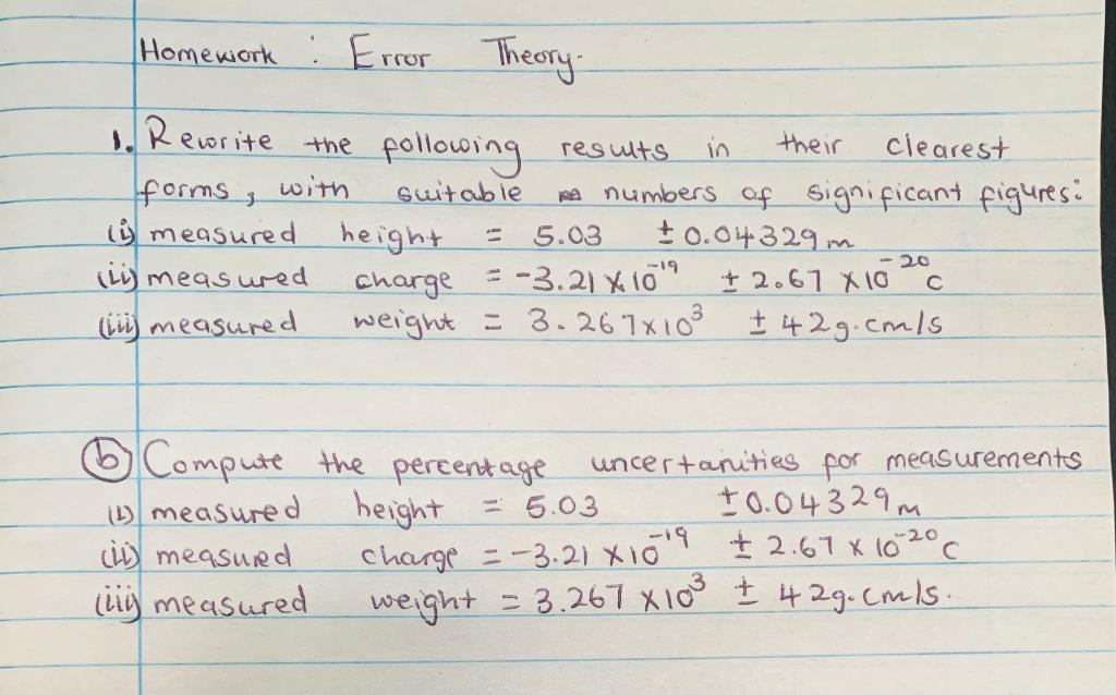 Solved Homework : Error Theory- the 3 Rewrite following | Chegg.com