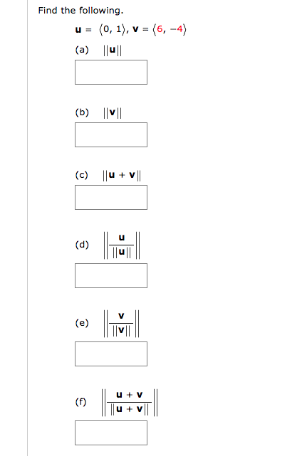 Solved Find The Following U 0 1 V 6 4 A Llu Chegg Com