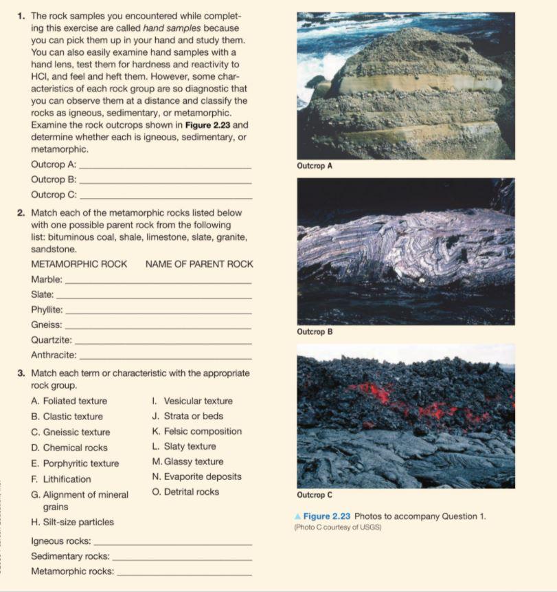 Solved Outcrop A 1. The Rock Samples You Encountered While | Chegg.com