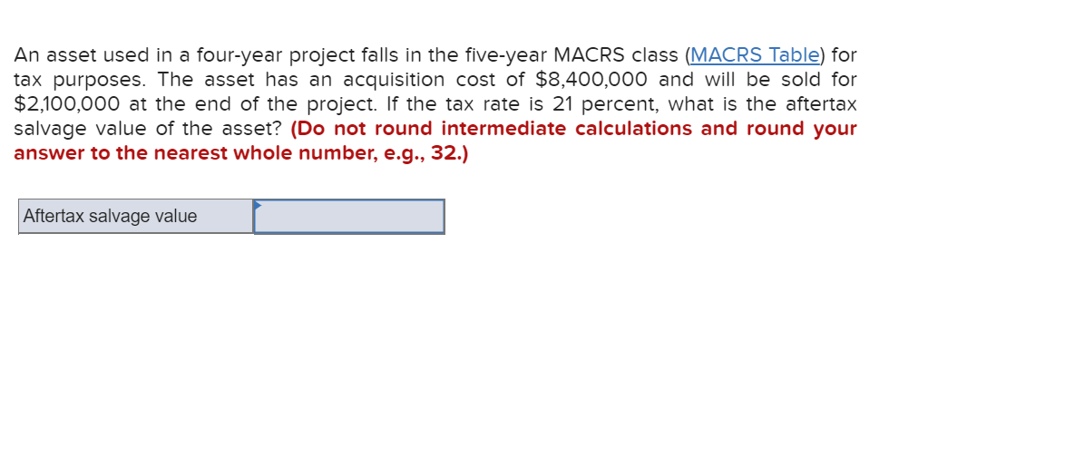 An asset used in a fouryear project falls in the