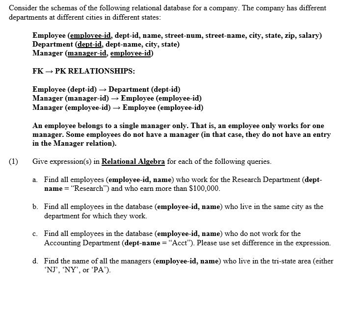 Solved Consider the schemas of the following relational | Chegg.com