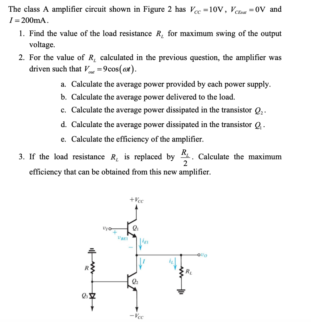 Solved CEsat The class A amplifier circuit shown in Figure 2 | Chegg.com