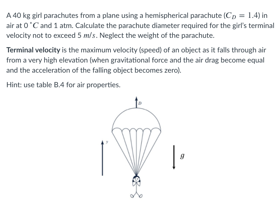 Solved A 40 kg girl parachutes from a plane using a
