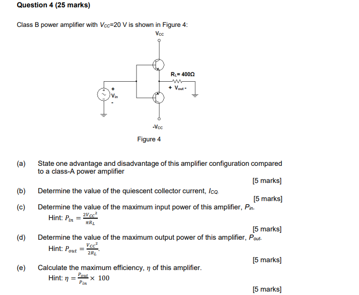 Solved Class B Power Amplifier With Vcc=20 V Is Shown In | Chegg.com