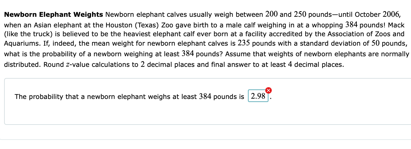 Solved Newborn Elephant Weights Newborn elephant calves | Chegg.com