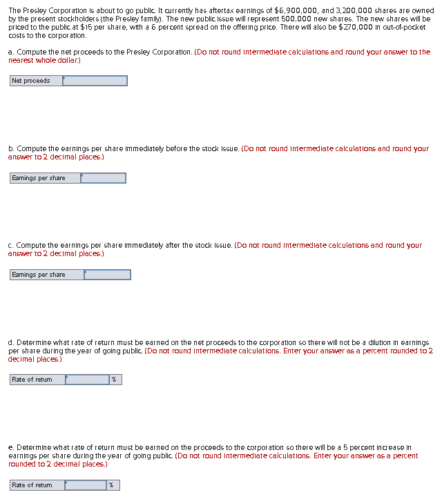 Solved The Presley Corporation is about to go public It