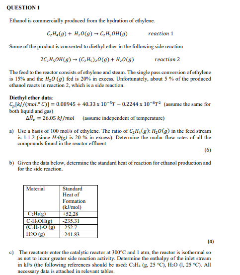 Solved Ethanol Is Commercially Produced From The Hydration 7257