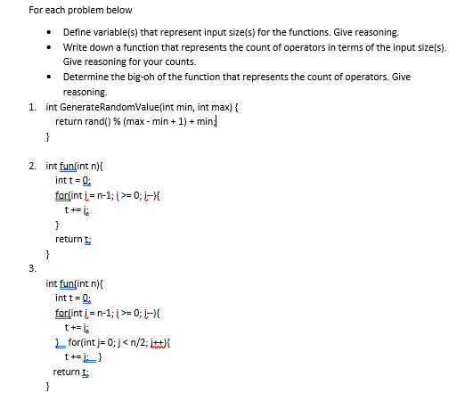 Solved For each problem below • Define variable(s) that | Chegg.com image.