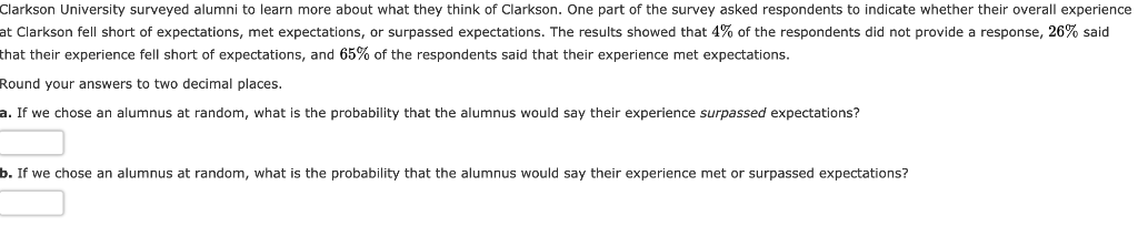 Solved Clarkson University surveyed alumni to learn more | Chegg.com