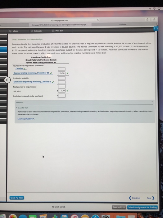 Solved Direct Materials Purchases Budget Pasadena Candle Inc