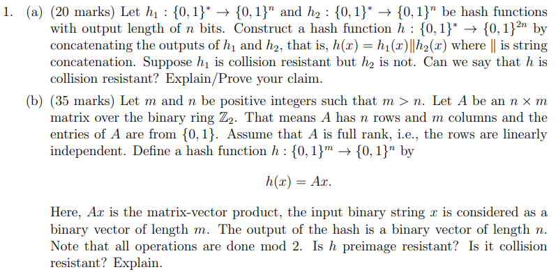 Solved A 20 Marks Let H1 {0 1}∗→{0 1}n And