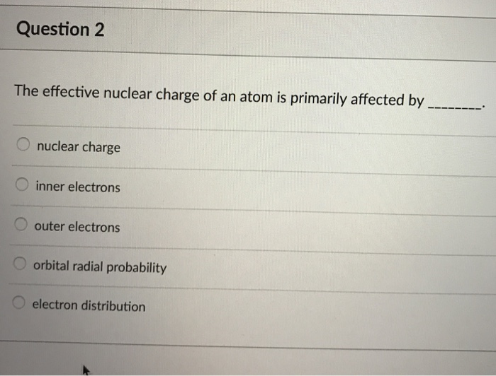 Solved Question 2 The effective nuclear charge of an atom is | Chegg.com