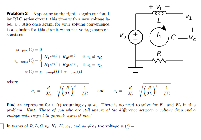 Solved + VL m L Vi Problem 2: Appearing to the right is | Chegg.com