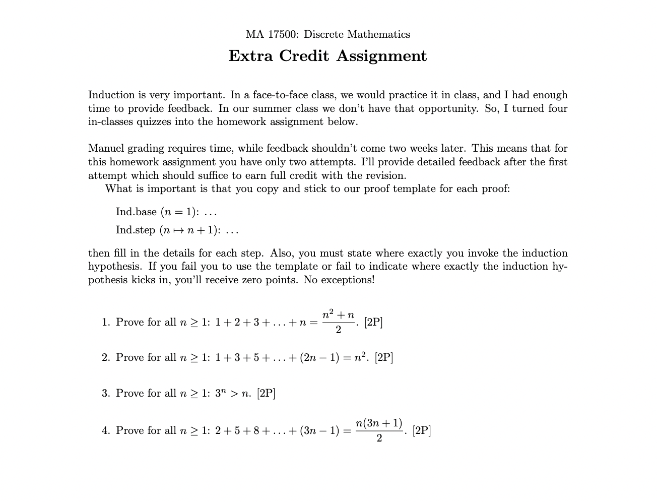 algebra 2 extra credit assignment