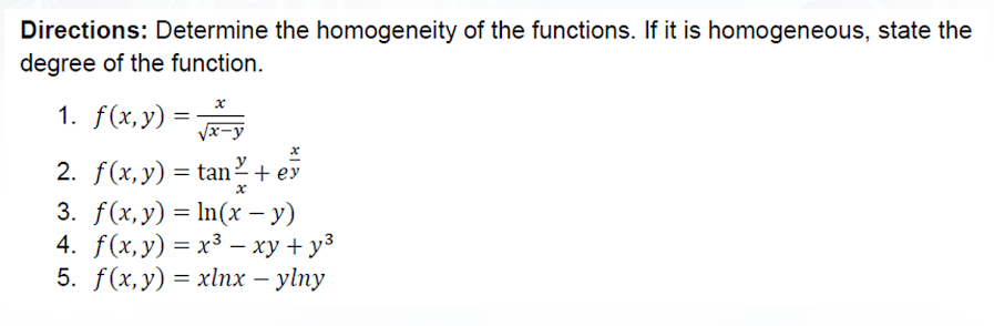 Solved Directions: Determine the homogeneity of the | Chegg.com
