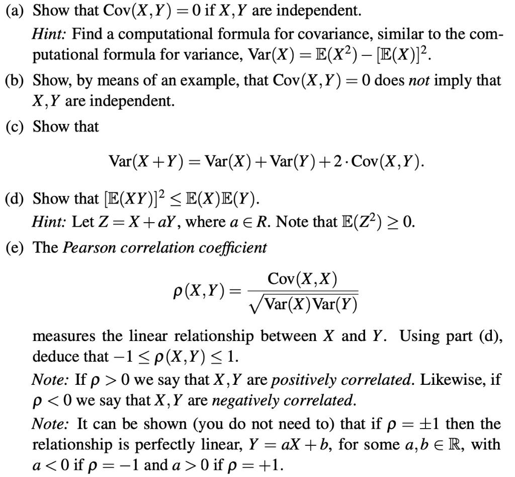 Solved The Covariance Of Random Variables Xy Is Defined As 6477