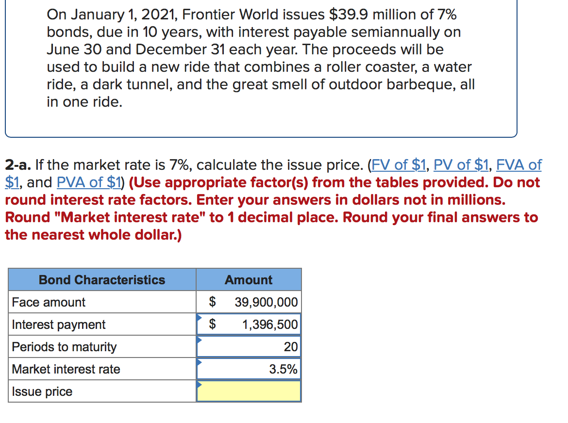 Solved On January 1, 2021, Frontier World issues 39.9