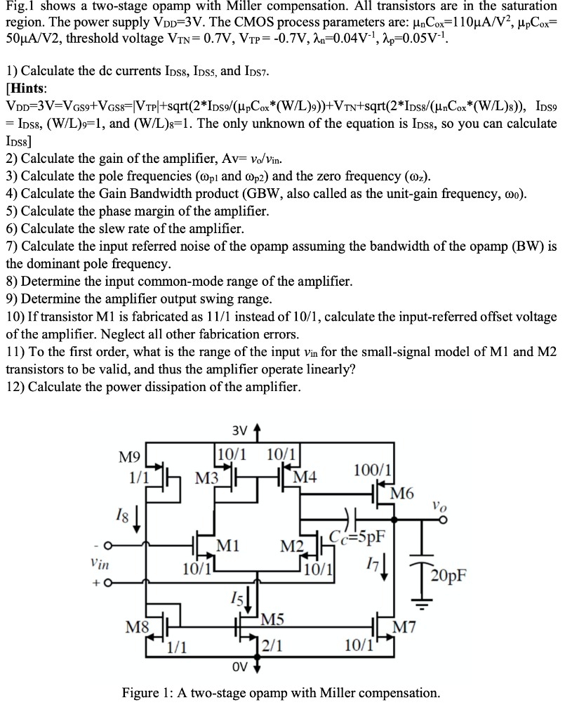 Solved Fig.1 shows a two-stage opamp with Miller | Chegg.com