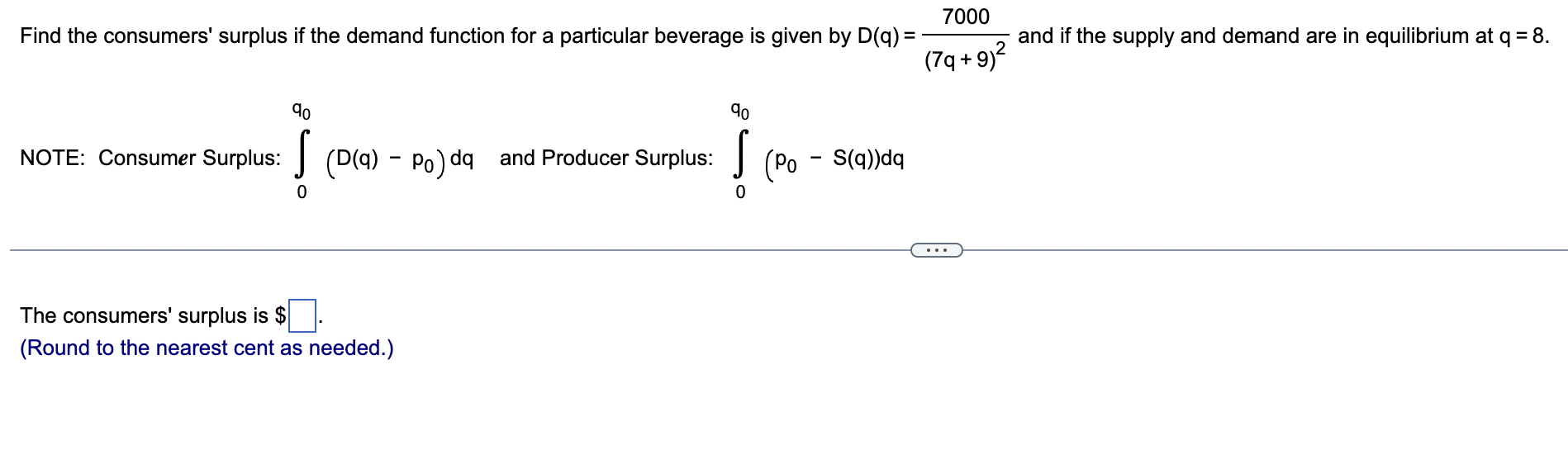 Solved Find the consumers' surplus if the demand function | Chegg.com