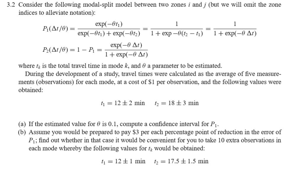 Solved 3.2 Consider the following modal-split model between | Chegg.com ...