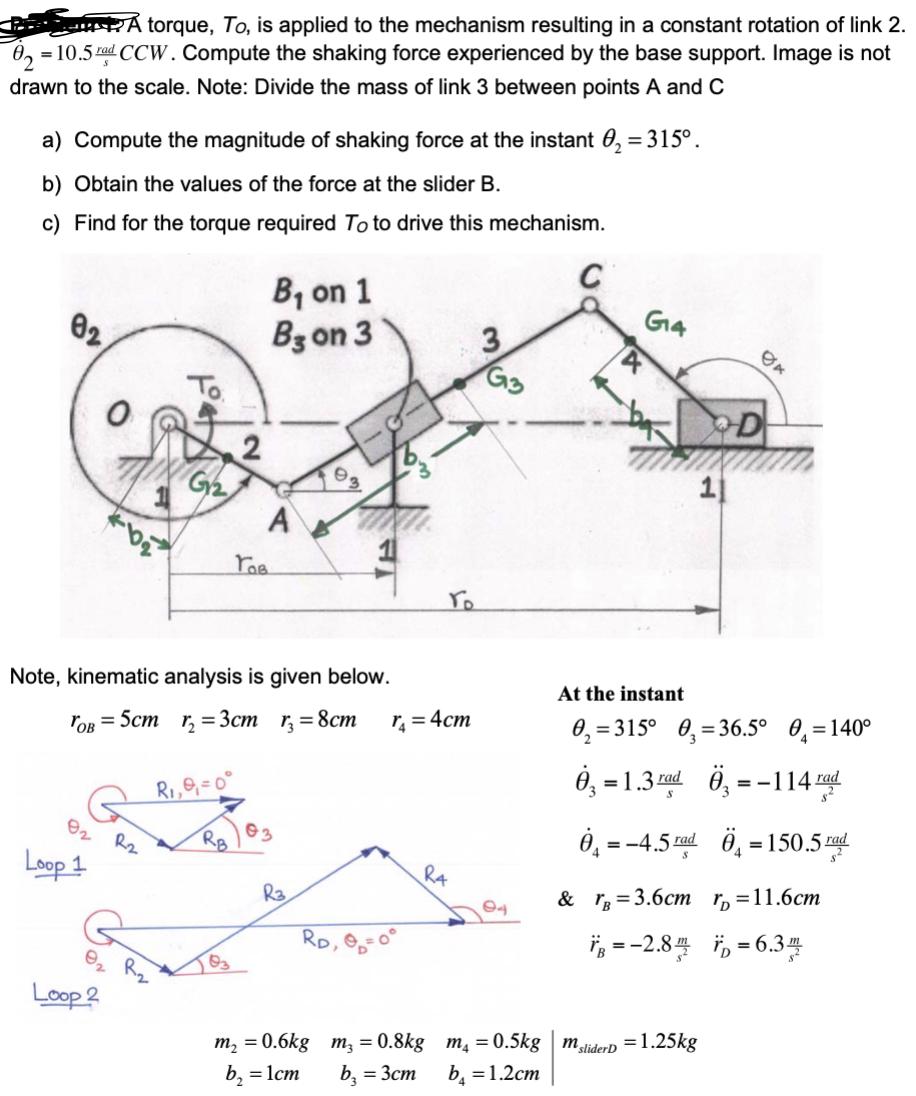 Solved torque, To, is applied to the mechanism resulting in | Chegg.com