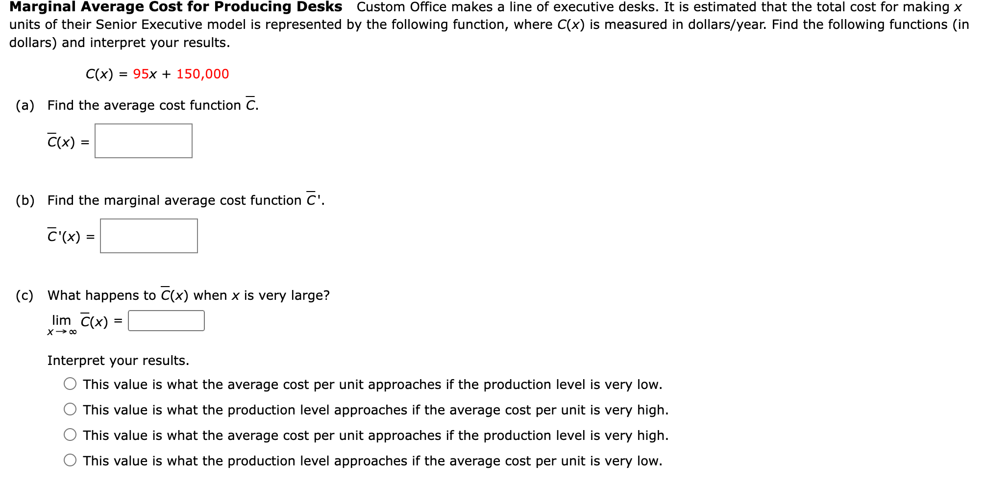 Solved Marginal Average Cost for Producing Desks Custom