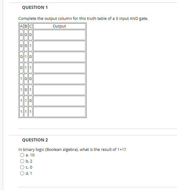 Solved QUESTION 1 Complete the output column for this truth | Chegg.com