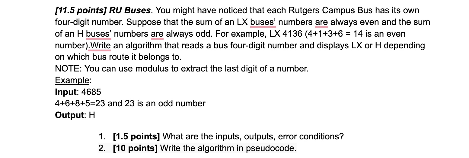 Solved 3. [11.5 points] RU Buses. You might have noticed