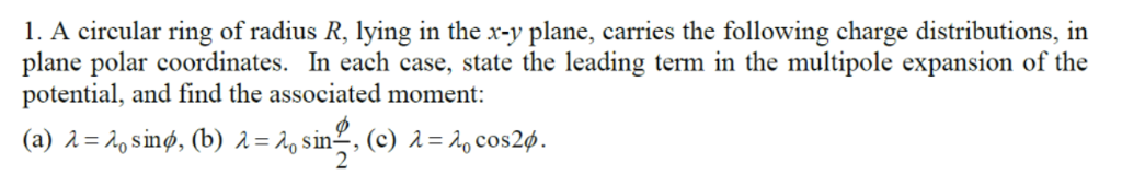 Solved 1. A circular ring of radius R, lying in the x-y | Chegg.com