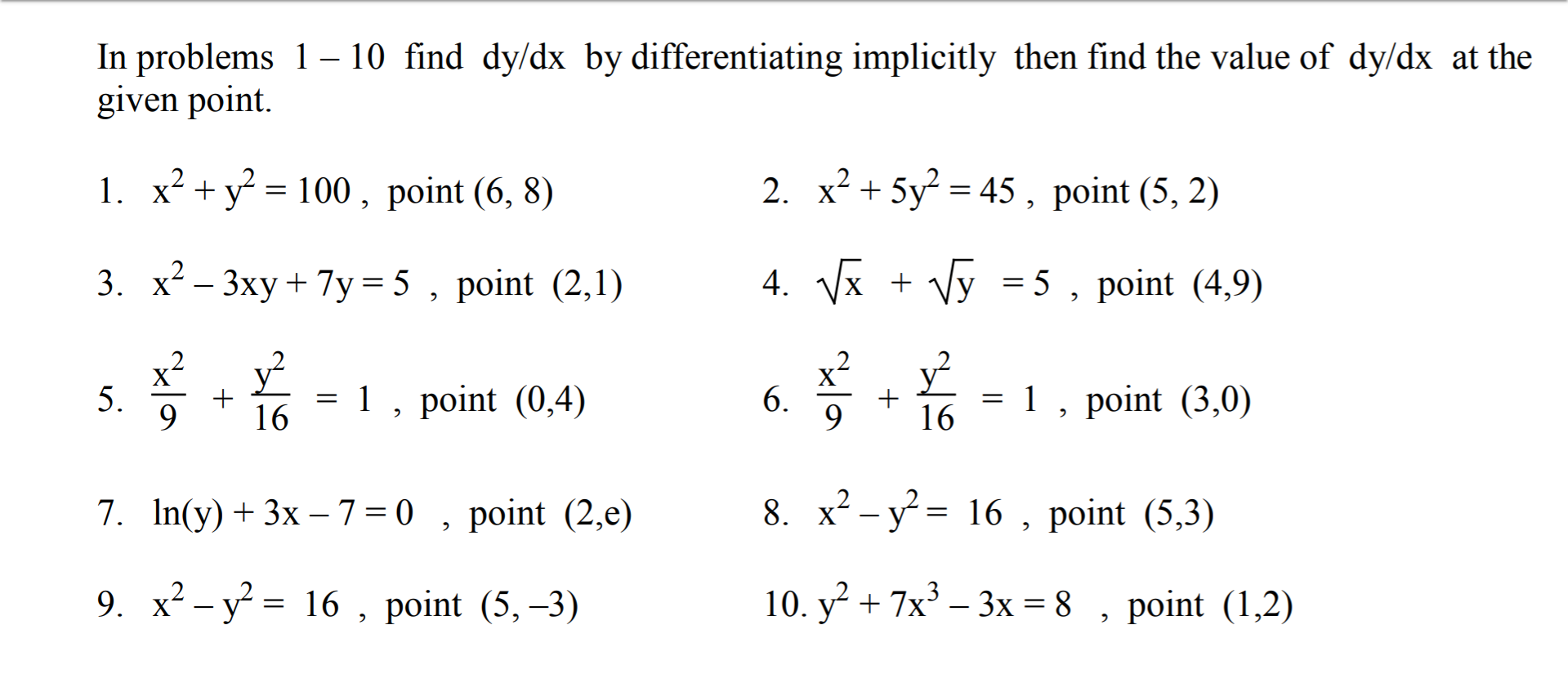 Solved In Problems 1 10 Find Dydx By Differentiating 9075