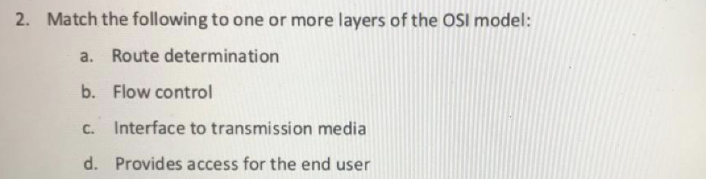 Solved 2. Match the following to one or more layers of the | Chegg.com