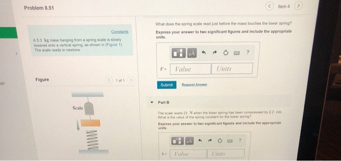 Solved Problem 8.51 What does the spring scale read just | Chegg.com