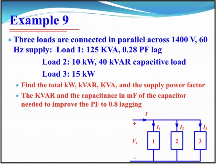 Solved Example 9 Three loads are connected in parallel | Chegg.com