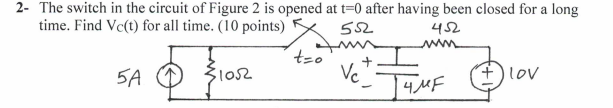 Solved 2- The switch in the circuit of Figure 2 is opened at | Chegg.com