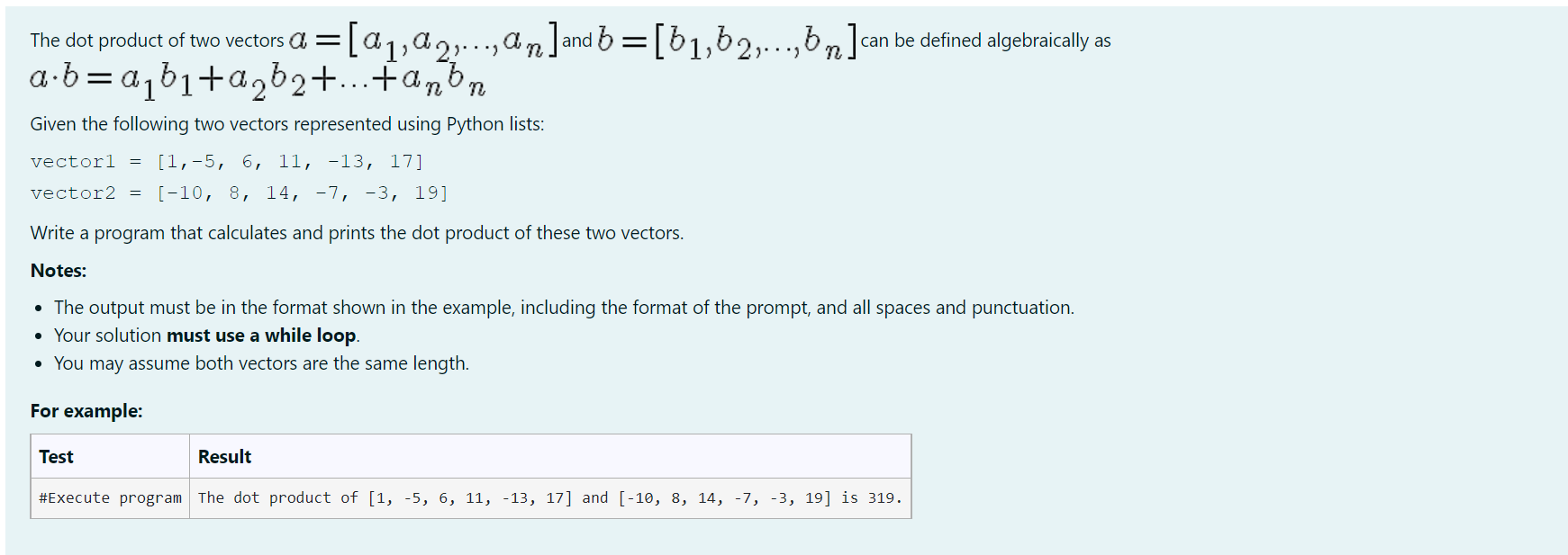 Solved The dot product of two vectors a=[a1,a2,…,an] and | Chegg.com