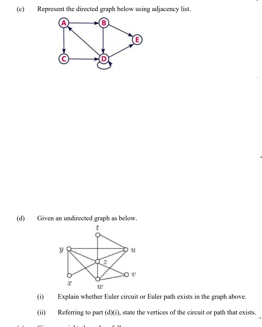 Solved (C) Represent the directed graph below using | Chegg.com