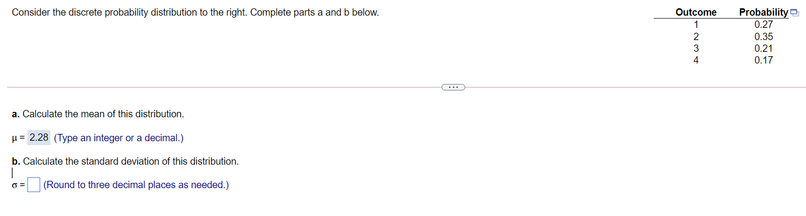 Solved Consider the discrete probability distribution to the | Chegg.com