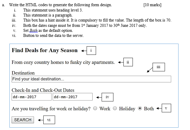Solved a. Write the HTML codes to generate the following | Chegg.com