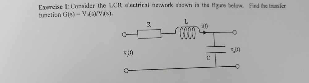 Solved Exercise 1: Consider the LCR electrical network shown | Chegg.com