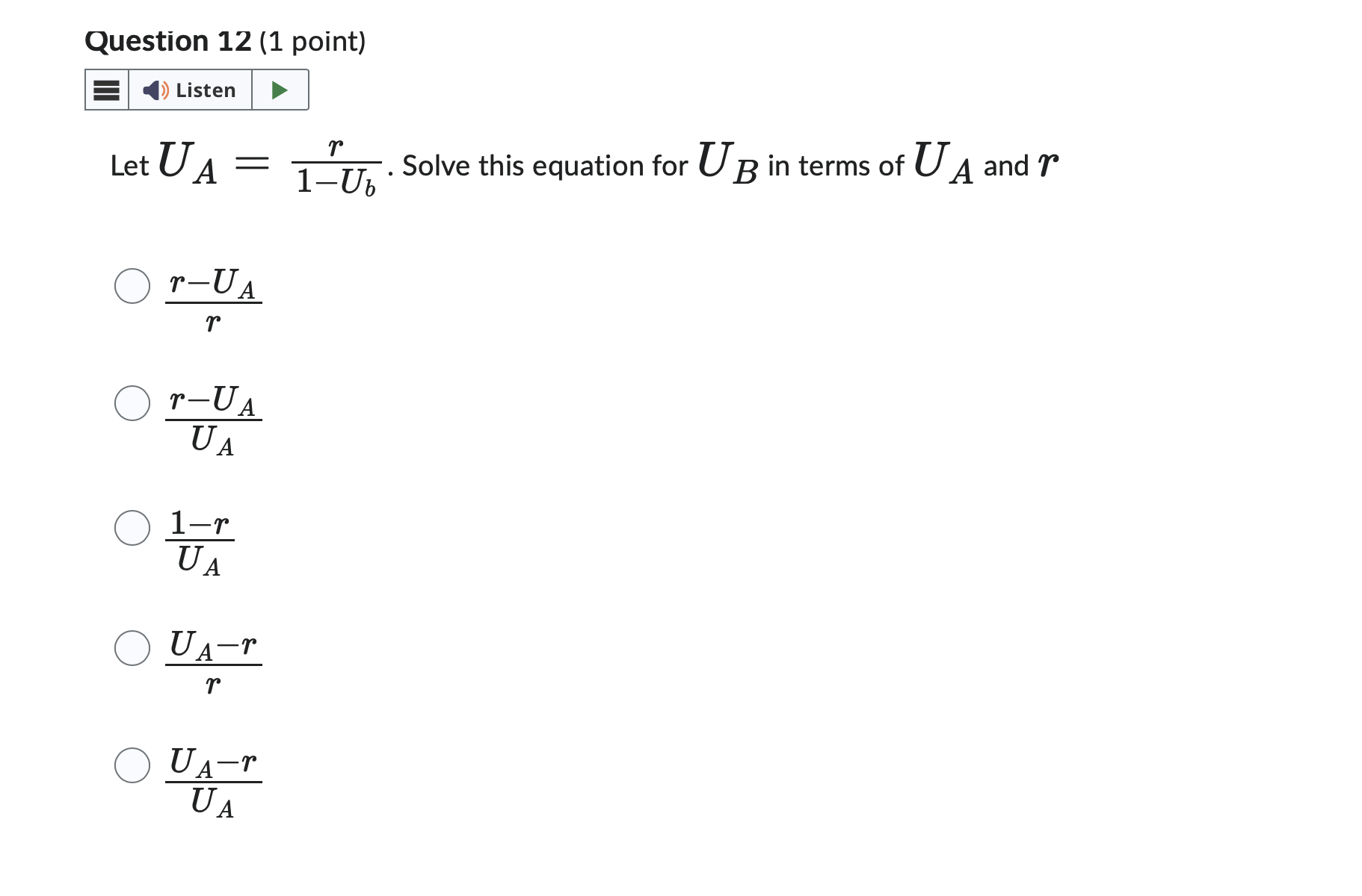 Solved ELet UA=r1-Ub. ﻿Solve This Equation For UB ﻿in Terms | Chegg.com