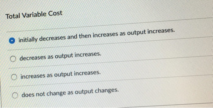 Solved Total Variable Cost initially decreases and then | Chegg.com