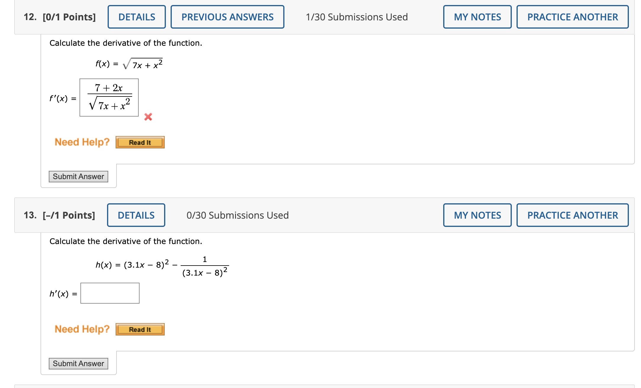 Solved Calculate The Derivative Of The Function Chegg Com
