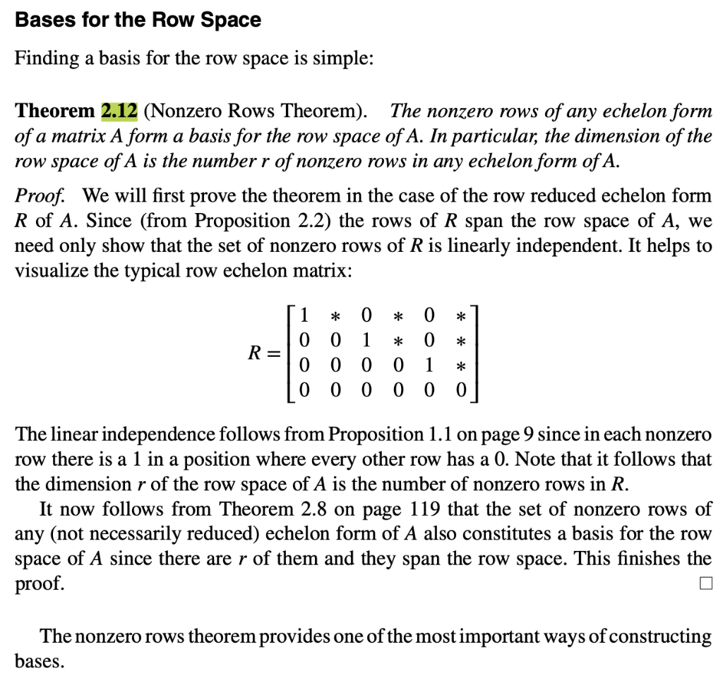 Solved Bases for the Row Space Finding a basis for the row Chegg