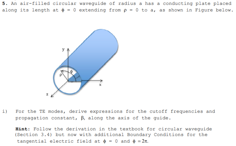 5. An air-filled circular waveguide of radius a has a | Chegg.com