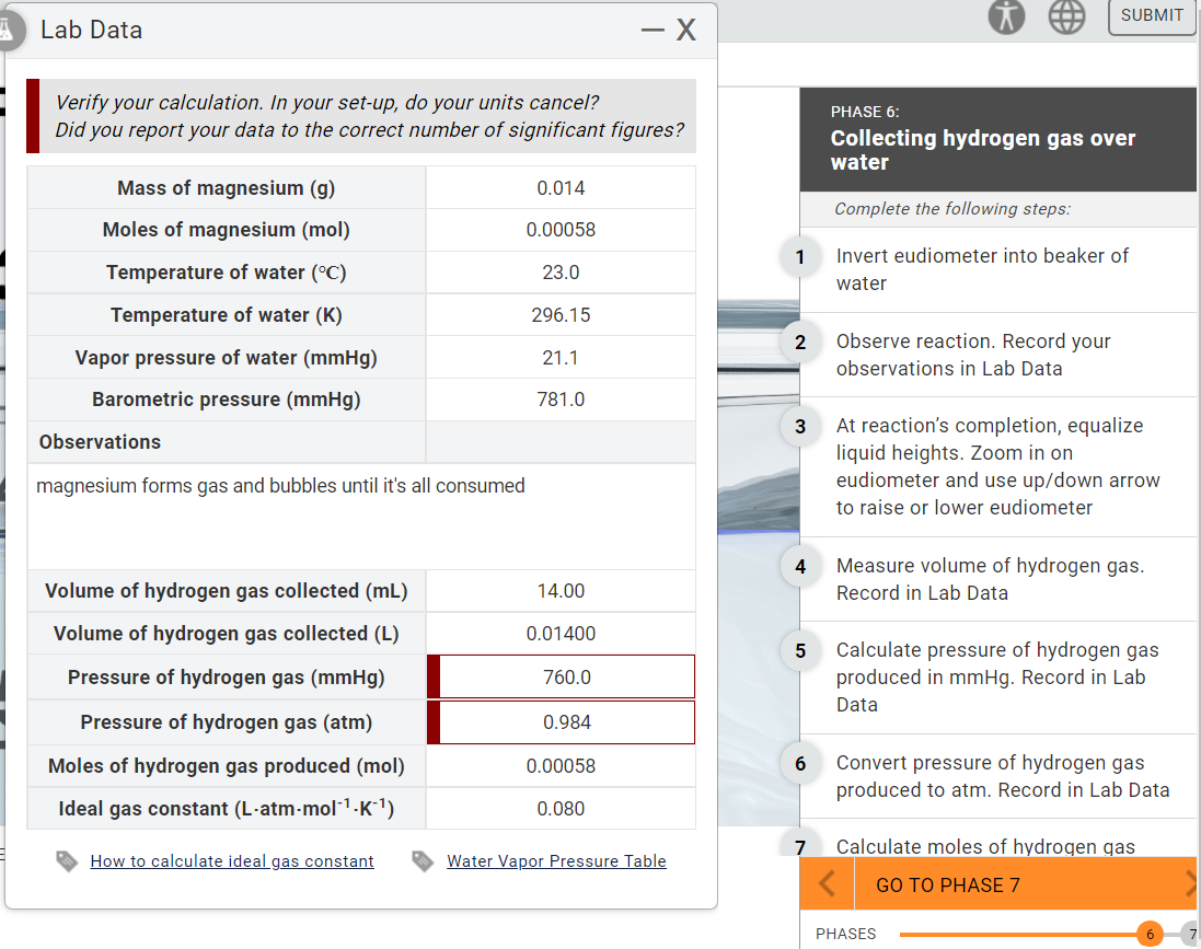 Solved Calculate the pressure of hydrogen gas (mmHg) and