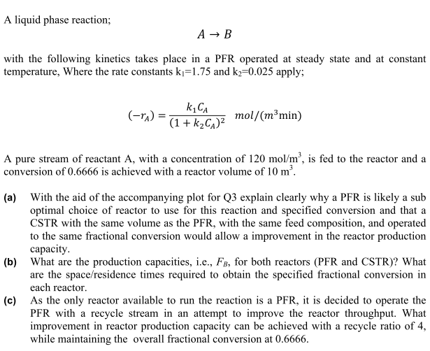 A liquid phase reaction; A → B with the following | Chegg.com